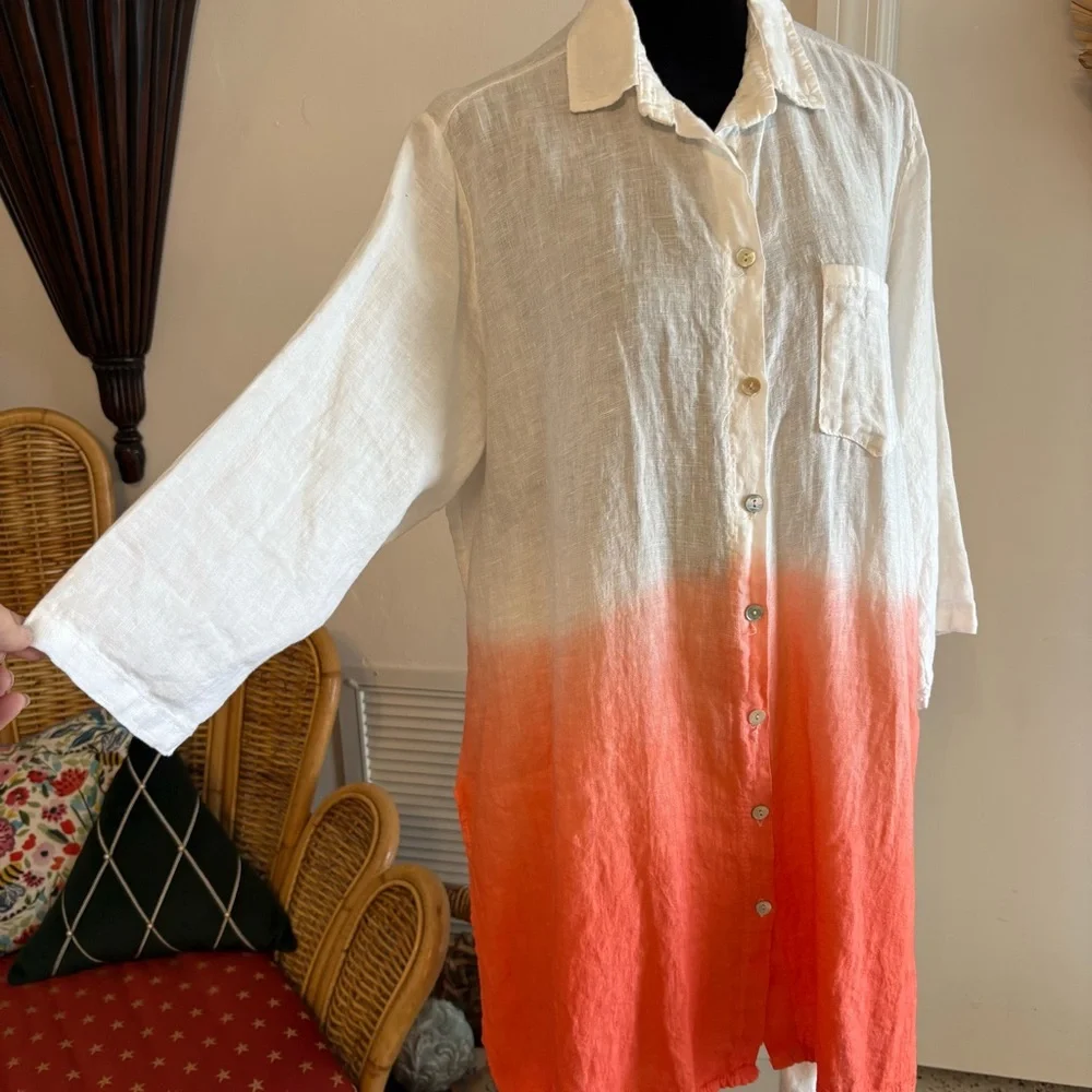 BOGNAR BLU Designer. Linen Ombré White Peach Tunic Top or Dress! 3/4 Sleeves! XL - Picture 3 of 11